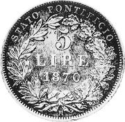 Italy 5 Lire (Pius IX) X# 5 STATO PONTIFECIO 5 LIRE 1870 coin reverse Italy 5 Lire (Pius IX) X# 5 STATO PONTIFECIO 5 LIRE 1870 coin reverse