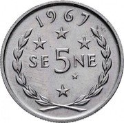 Samoa 5 Sene Tanumafili II 1967 KM# 3 1967 SE 5 NE coin reverse Samoa 5 Sene Tanumafili II 1967 KM# 3 1967 SE 5 NE coin reverse