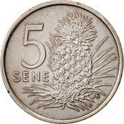 Samoa 5 Sene Tanumafili II 1974 KM# 14 5 SENE JB coin reverse Samoa 5 Sene Tanumafili II 1974 KM# 14 5 SENE JB coin reverse
