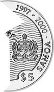 Samoa 5 Tala Epoch. Part 2 of 2 1997 Proof KM# 116 1997-2000 $5 SAMOA coin obverse Samoa 5 Tala Epoch. Part 2 of 2 1997 Proof KM# 116 1997-2000 $5 SAMOA coin obverse