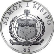 Samoa 5 Tala Beatification of John Paul II 2009 Proof KM# 166 SAMOA I SISIFO FA'AVAE I LE ATUA SAMOA $ 5 coin obverse Samoa 5 Tala Beatification of John Paul II 2009 Proof KM# 166 SAMOA I SISIFO FA'AVAE I LE ATUA SAMOA $ 5 coin obverse
