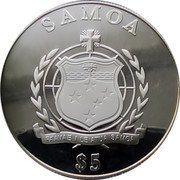 Samoa 5 Tala Johann Sebastian Bach 2014 Proof KM# 271 SAMOA FA'AVAE I LE ATUA SAMOA $5 coin obverse Samoa 5 Tala Johann Sebastian Bach 2014 Proof KM# 271 SAMOA FA'AVAE I LE ATUA SAMOA $5 coin obverse