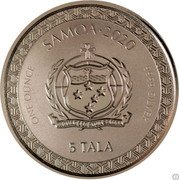 Samoa 5 Tala Momotaro Subdues the Demon 2020 FA'AVAE I LE ATUA SAMOA SAMOA 2020 ONE OUNCE 9999 SILVER 5 TALA coin obverse Samoa 5 Tala Momotaro Subdues the Demon 2020 FA'AVAE I LE ATUA SAMOA SAMOA 2020 ONE OUNCE 9999 SILVER 5 TALA coin obverse