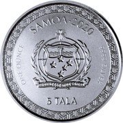 Samoa 5 Tala (Momotaro and Demon) ONE OUNCE SAMOA 2020 9999 SILVER FA'AVAE I LE ATUA SAMOA 5 TALA coin obverse Samoa 5 Tala (Momotaro and Demon) ONE OUNCE SAMOA 2020 9999 SILVER FA'AVAE I LE ATUA SAMOA 5 TALA coin obverse