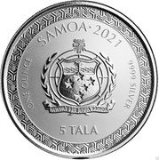 Samoa 5 Tala Onto Demon Island 2021 FA'AVAE I LE ATUA SAMOA SAMOA 2021 ONE OUNCE 9999 SILVER 5 TALA coin obverse