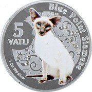 Vanuatu 5 Vatu Cats. Blue Point Siamese 2015 BLUE POINT SIAMESE 5 VATU 1 OZ 999 SILVER coin reverse Vanuatu 5 Vatu Cats. Blue Point Siamese 2015 BLUE POINT SIAMESE 5 VATU 1 OZ 999 SILVER coin reverse