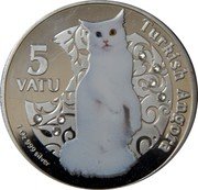 Vanuatu 5 Vatu Cats. Turkish Angora 2015  KM# 120 TURKISH ANGORA 5 VATU 1 OZ 999 SILVER coin reverse Vanuatu 5 Vatu Cats. Turkish Angora 2015  KM# 120 TURKISH ANGORA 5 VATU 1 OZ 999 SILVER coin reverse