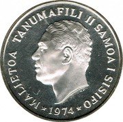 Samoa 50 Sene Tanumafili II 1974 Proof KM# 17a MALIETOA TANUMAFILI II SAMOA I SISIFO 1974 coin obverse Samoa 50 Sene Tanumafili II 1974 Proof KM# 17a MALIETOA TANUMAFILI II SAMOA I SISIFO 1974 coin obverse