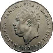 Samoa 50 Sene Tanumafili II Independence 1987 KM# 80 MALIETOA TANUMAFILI II SAMOA I SISIFO 1987 coin obverse Samoa 50 Sene Tanumafili II Independence 1987 KM# 80 MALIETOA TANUMAFILI II SAMOA I SISIFO 1987 coin obverse