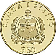 Samoa 50 Tala Endangered Wildlife. Dolphins 1995 Proof KM# 108 SAMOA I SISIFO $ 50 FA'AVAE I LE ATUA SAMOA coin obverse