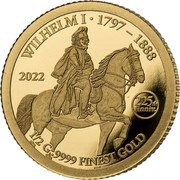 Samoa 50 Tala Kaiser Wilhelm I 2022 225TH ANNIV. WILHEM I 1797-1888 1/2 G .9999 FINEST GOLD 2022 coin reverse