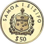 Samoa 50 Tala World Cup Soccer 1993 Proof KM# 92 SAMOA I SISIFO $50 coin obverse Samoa 50 Tala World Cup Soccer 1993 Proof KM# 92 SAMOA I SISIFO $50 coin obverse