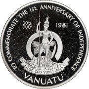 Vanuatu 50 Vatu First Anniversary of Independence 1981 Proof KM# 1a TO COMMEMORATE THE 1ST. ANNIVERSARY OF INDEPENDENCE 30TH JULY 1981 VANUATU coin obverse Vanuatu 50 Vatu First Anniversary of Independence 1981 Proof KM# 1a TO COMMEMORATE THE 1ST. ANNIVERSARY OF INDEPENDENCE 30TH JULY 1981 VANUATU coin obverse
