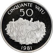 Vanuatu 50 Vatu First Anniversary of Independence 1981 Proof KM# 1a CINQUANTE VATU 50 1981 coin reverse Vanuatu 50 Vatu First Anniversary of Independence 1981 Proof KM# 1a CINQUANTE VATU 50 1981 coin reverse