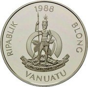 Vanuatu 50 Vatu XXIV Summer Olympic Games in Seoul. Boxing 1988 Proof KM# 10 1988 RIPABLIC BLONG VANUATU LONG GOD YUMI STANAP coin obverse Vanuatu 50 Vatu XXIV Summer Olympic Games in Seoul. Boxing 1988 Proof KM# 10 1988 RIPABLIC BLONG VANUATU LONG GOD YUMI STANAP coin obverse
