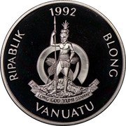 Vanuatu 50 Vatu Voyager 1 1992 Proof KM# 11 RIPABLIK 1992 BLONG VANUATU LONG GOD YUMI STANAP coin obverse