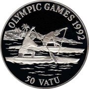 Vanuatu 50 Vatu XXV Summer Olympic Games in Barcelona. Canoeing 1992 Proof KM# 14 OLYMPIC GAMES 1992 50 VATU coin reverse Vanuatu 50 Vatu XXV Summer Olympic Games in Barcelona. Canoeing 1992 Proof KM# 14 OLYMPIC GAMES 1992 50 VATU coin reverse