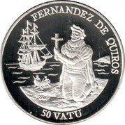 Vanuatu 50 Vatu Pedro Fernandez de Quiros 1992 Proof KM# 12 FERNANDEZ DE QUIROS 50 VATU coin reverse