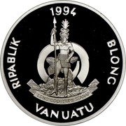 Vanuatu 50 Vatu Louis Antoine de Bougainville 1994 Proof KM# 21 RIPABLIK 1994 BLONG VANATU LONG GOD YUMI STANAP coin obverse Vanuatu 50 Vatu Louis Antoine de Bougainville 1994 Proof KM# 21 RIPABLIK 1994 BLONG VANATU LONG GOD YUMI STANAP coin obverse