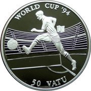 Vanuatu 50 Vatu 15th Football World Championship in United States 1994 Proof KM# 18 WORLD CUP '94 50 VATU coin reverse Vanuatu 50 Vatu 15th Football World Championship in United States 1994 Proof KM# 18 WORLD CUP '94 50 VATU coin reverse