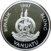 Vanuatu 50 Vatu 50th Wedding Anniversary of Elizabeth with Philip 1997 Proof KM# 35 1997 RIPABLIK BLONG VANUATU LONG GOD YUMI STANAP coin obverse Vanuatu 50 Vatu 50th Wedding Anniversary of Elizabeth with Philip 1997 Proof KM# 35 1997 RIPABLIK BLONG VANUATU LONG GOD YUMI STANAP coin obverse