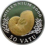 Vanuatu 50 Vatu Millennium. Nautilus Shell 1998 Proof KM# 33 MILLENNIUM 2000 50 VATU coin reverse Vanuatu 50 Vatu Millennium. Nautilus Shell 1998 Proof KM# 33 MILLENNIUM 2000 50 VATU coin reverse