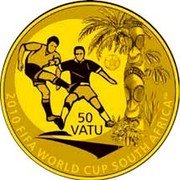 Vanuatu 50 Vatu (19th Worrld Championship Football in South Africa) 2010 FIFA WORLD CUP SOUTH AFRICAᵀᴹ 50 VATU coin reverse Vanuatu 50 Vatu (19th Worrld Championship Football in South Africa) 2010 FIFA WORLD CUP SOUTH AFRICAᵀᴹ 50 VATU coin reverse