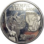Vanuatu 50 Vatu XXVIII Summer Olympic Games in Athens 2003 Proof KM# 53 OLYMPIC GAMES 2004 50 VATU coin reverse Vanuatu 50 Vatu XXVIII Summer Olympic Games in Athens 2003 Proof KM# 53 OLYMPIC GAMES 2004 50 VATU coin reverse