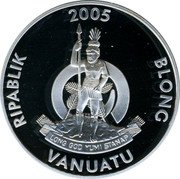 Vanuatu 50 Vatu Tiger Shark 2005 Proof KM# 41 RIPABLIK 2005 BLONG VANUATU LONG GOD YUMI STANAP coin obverse