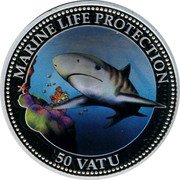 Vanuatu 50 Vatu Tiger Shark 2005 Proof KM# 41 MARINE LIFE PROTECTION 50 VATU coin reverse