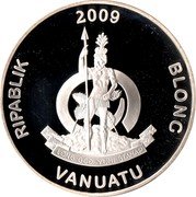 Vanuatu 50 Vatu Olympic Games 2012. Beach Volleyball 2009 Proof KM# 61 RIPABLIK 2009 BLONG LONG GOD YUMI STANAP VANUATU coin obverse Vanuatu 50 Vatu Olympic Games 2012. Beach Volleyball 2009 Proof KM# 61 RIPABLIK 2009 BLONG LONG GOD YUMI STANAP VANUATU coin obverse