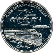 Vanuatu 50 Vatu The Ghan Train 2010 Proof KM# 64 THE GHAN AUSTRALIA 50 VATU DARWIN ALICE SPRINGS ADELAIDE coin reverse Vanuatu 50 Vatu The Ghan Train 2010 Proof KM# 64 THE GHAN AUSTRALIA 50 VATU DARWIN ALICE SPRINGS ADELAIDE coin reverse