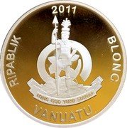 Vanuatu 50 Vatu Tee Trans Europ Express 2011 Proof KM# 69 RIPABLIK 2011 BLONG VANUATU LONG GOD YUMI STANAP coin obverse