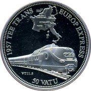 Vanuatu 50 Vatu Tee Trans Europ Express 2011 Proof KM# 69 1957 TEE TRANS EUROP EXPRESS 50 VATU VT11.5 coin reverse