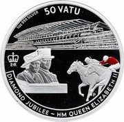 Vanuatu 50 Vatu Royal Ascot Races 2011 Proof KM# 68 50 VATU EIIR DIAMOND JUBILEE HM QUEEN ELIZABETH II 1 OZ 999 SILVER coin reverse Vanuatu 50 Vatu Royal Ascot Races 2011 Proof KM# 68 50 VATU EIIR DIAMOND JUBILEE HM QUEEN ELIZABETH II 1 OZ 999 SILVER coin reverse