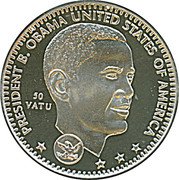 Vanuatu 50 Vatu (Barack Obama) PRESIDENT B. OBAMA UNITED STATES OF AMERICA 50 VATU coin reverse Vanuatu 50 Vatu (Barack Obama) PRESIDENT B. OBAMA UNITED STATES OF AMERICA 50 VATU coin reverse