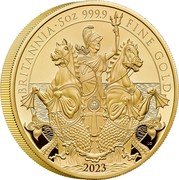 UK 500 Pounds (Charles III. Britannia) BRITANNIA 5 OZ 999.9 FINE GOLD J.O 2023 coin reverse