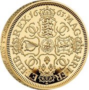 UK 500 Pounds (Charles III Petition Crown, Shields) MAG BRI FR ET HIB REX 16 63 HONI SOIT QUI MAL Y PENSE coin reverse