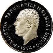 Samoa Sene Tanumafili II 1974 Proof KM# 12a MALIETOA TANUMAFILI II SAMOA I SISIFO HP 1974 coin obverse Samoa Sene Tanumafili II 1974 Proof KM# 12a MALIETOA TANUMAFILI II SAMOA I SISIFO HP 1974 coin obverse
