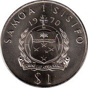 Samoa Tala Tanumafili II Papal Visit 1970 KM# 10 SAMOA I SISIFO 19 70 FAAVAEILE ATUA SAMOA $1 coin obverse Samoa Tala Tanumafili II Papal Visit 1970 KM# 10 SAMOA I SISIFO 19 70 FAAVAEILE ATUA SAMOA $1 coin obverse