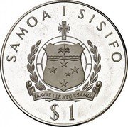 Samoa Tala Tanumafili II Weightlifting 1976 Proof KM# 22a SAMOA I SISIFO $1 coin obverse Samoa Tala Tanumafili II Weightlifting 1976 Proof KM# 22a SAMOA I SISIFO $1 coin obverse