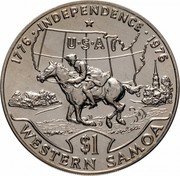 Samoa Tala Tanumafili II US Bicentennial 1976 KM# 20 1776 INDEPENDENCE 1976 U S A $1 WESTERN SAMOA coin reverse Samoa Tala Tanumafili II US Bicentennial 1976 KM# 20 1776 INDEPENDENCE 1976 U S A $1 WESTERN SAMOA coin reverse