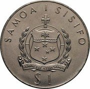 Samoa Tala Tanumafili II Silver Jubilee 1977 KM# 24 SAMOA I SISIFO FAAVAE I LE ATUA SAMOA $1 coin obverse Samoa Tala Tanumafili II Silver Jubilee 1977 KM# 24 SAMOA I SISIFO FAAVAE I LE ATUA SAMOA $1 coin obverse