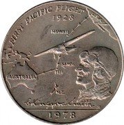 Samoa Tala Tanumafili II First Transpacific Flight 1978 KM# 28 FIRST PACIFIC FLIGHT 1928 USA HAWAII SAMOA FIJI AUSTRALIA N.Z. CKINGSFORD SMITH JB 1978 coin reverse
