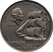 Samoa Tala Tanumafili II Captain Cook 1979 KM# 32 BICENTENARY CAPTAIN JAMES COOK 1779 1728-79 H.M.S. RESOLUTION 1979 coin reverse