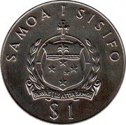 Samoa Tala Tanumafili II XXII Summer Olympics 1980 KM# 35 SAMOA I SISIFO FA AVEA I LE ATUA SAMOA $ 1 coin obverse Samoa Tala Tanumafili II XXII Summer Olympics 1980 KM# 35 SAMOA I SISIFO FA AVEA I LE ATUA SAMOA $ 1 coin obverse