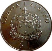Samoa Tala Tanumafili II Royal Wedding 1981 KM# 43 SAMOA I SISIFO FAAVAE I LE ATUA SAMOA $1 coin obverse Samoa Tala Tanumafili II Royal Wedding 1981 KM# 43 SAMOA I SISIFO FAAVAE I LE ATUA SAMOA $1 coin obverse