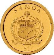 Samoa Tala Greek Goddess Athena 2009 Proof KM# 189 SAMOA FA'AVAE I LE ATUA SAMOA $1 coin obverse Samoa Tala Greek Goddess Athena 2009 Proof KM# 189 SAMOA FA'AVAE I LE ATUA SAMOA $1 coin obverse