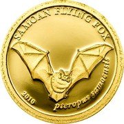 Samoa Tala Flying Fox 2010 Proof KM# 174 SAMOAN FLYING FOX 2010 PTEROPUS SAMOENSIS coin reverse