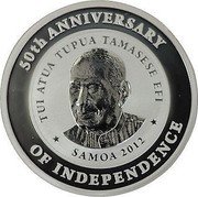 Samoa One Tala 50th Anniversary of Independance 2012 Proof KM# 230 50TH ANNIVERSARY OF INDEPENDANCE TUI ATUA TUPUA TAMASESE EFI SAMOA 2012 coin obverse